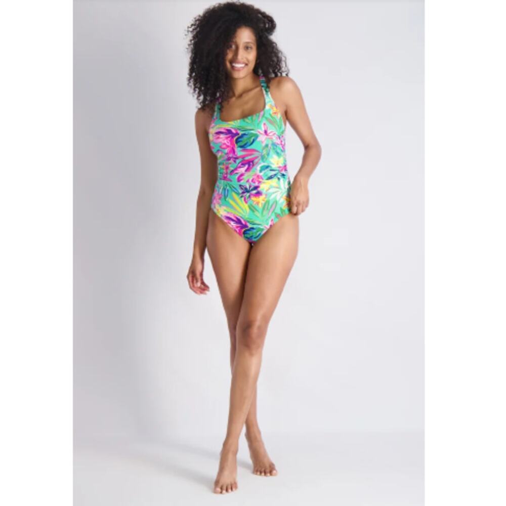 Stella Parker Women's Multi Floral Shirred One-Piece Size M